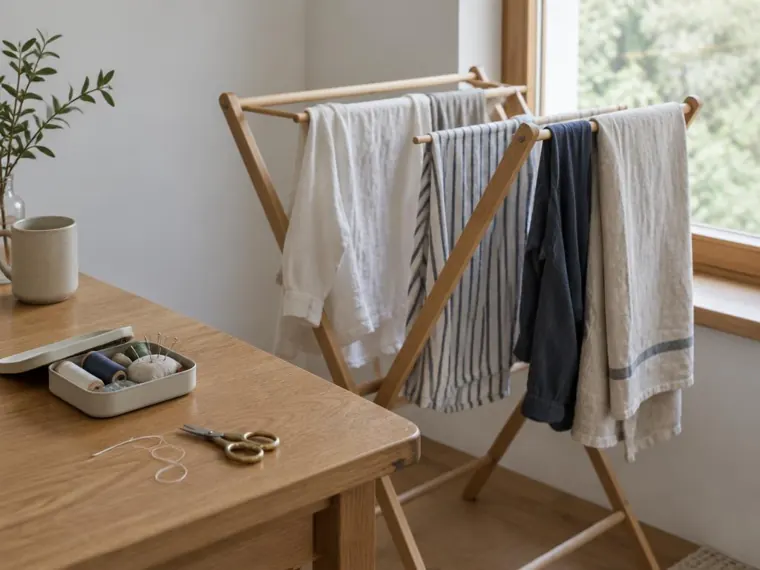 Roupa a secar ao ar junto de um kit de costura