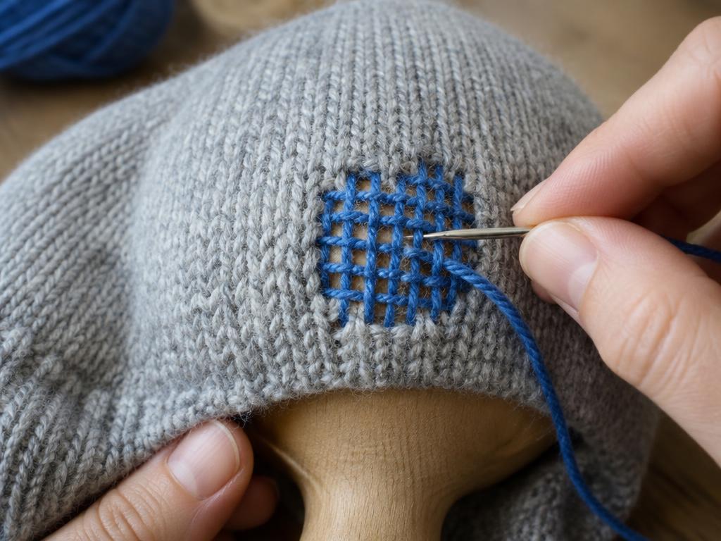 Zurciendo un jersey sobre un huevo de zurcir